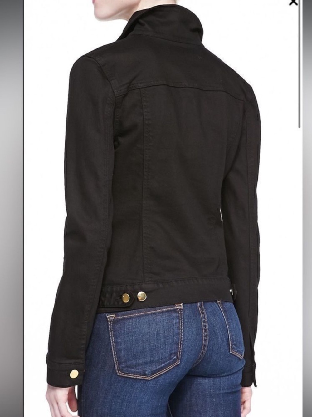 J Brand “Harlow” Dark Gothic Black Denim Jacket with Gold Buttons